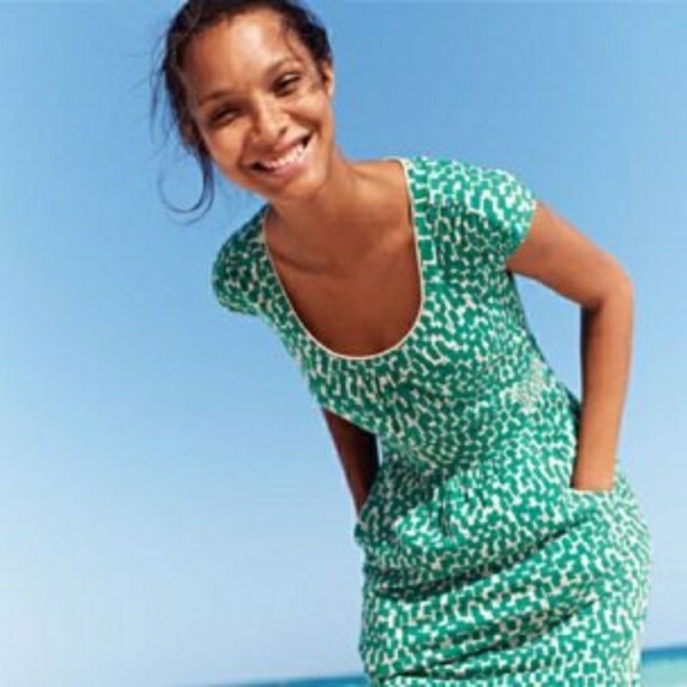 Boden green geometric patterned cap sleeve dress Size 6 Petite